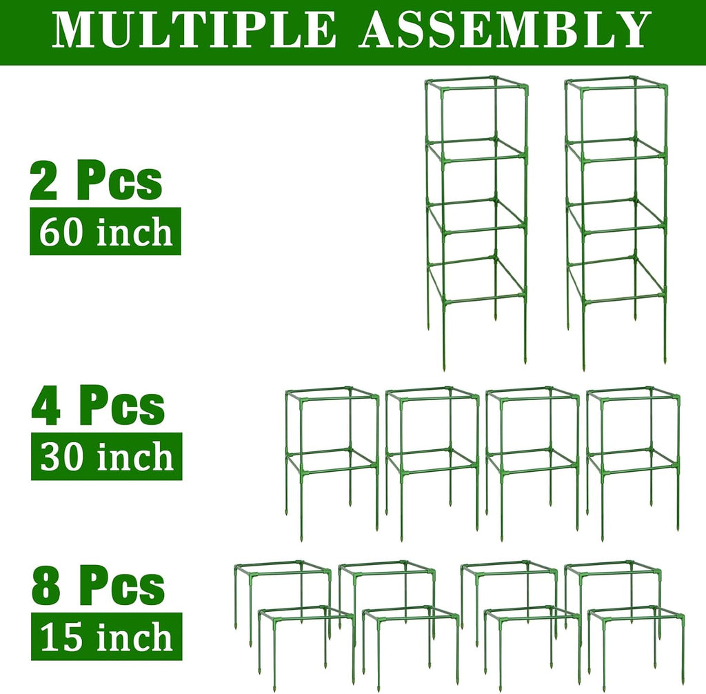 60 Inch Heavy Duty Tomato Cages for Garden with Clips 2 Pack | Square Tomato Trellis for Raised Garden Bed, Adjustable