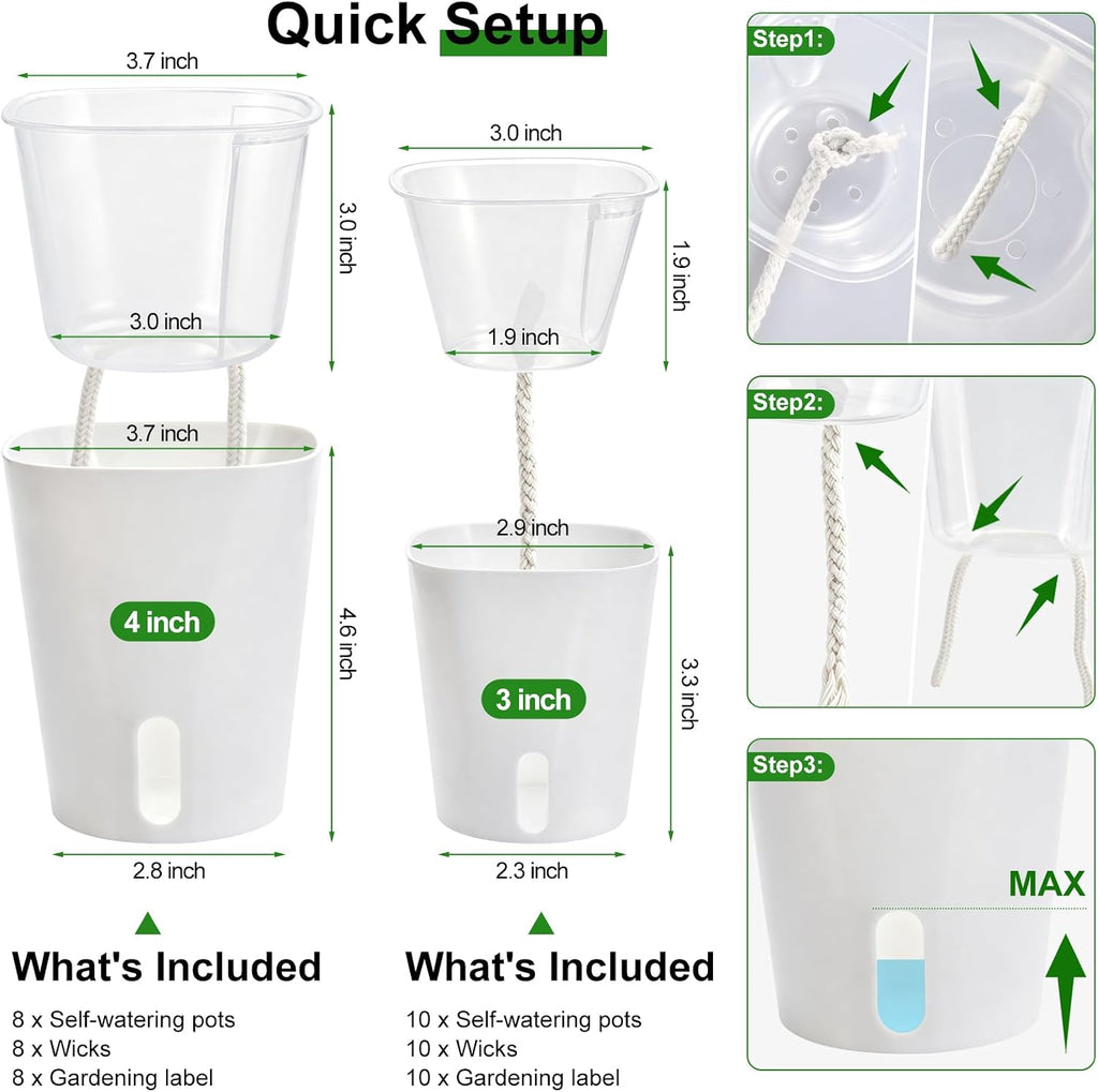 4" Self Watering Pots for Indoor Plants, 8 Pack Clear Plant Pots with Drainage, Plastic Nursery pots for Cuttings