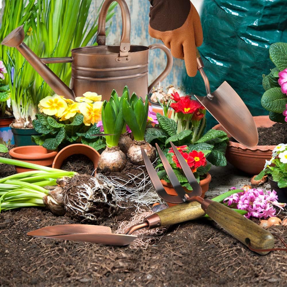 1 Gallon Galvanized Steel Watering Can with 3 Pcs of Garden Tools, 1 Pc of Pruning Shear, 1 Pair of Gardening Gloves，1