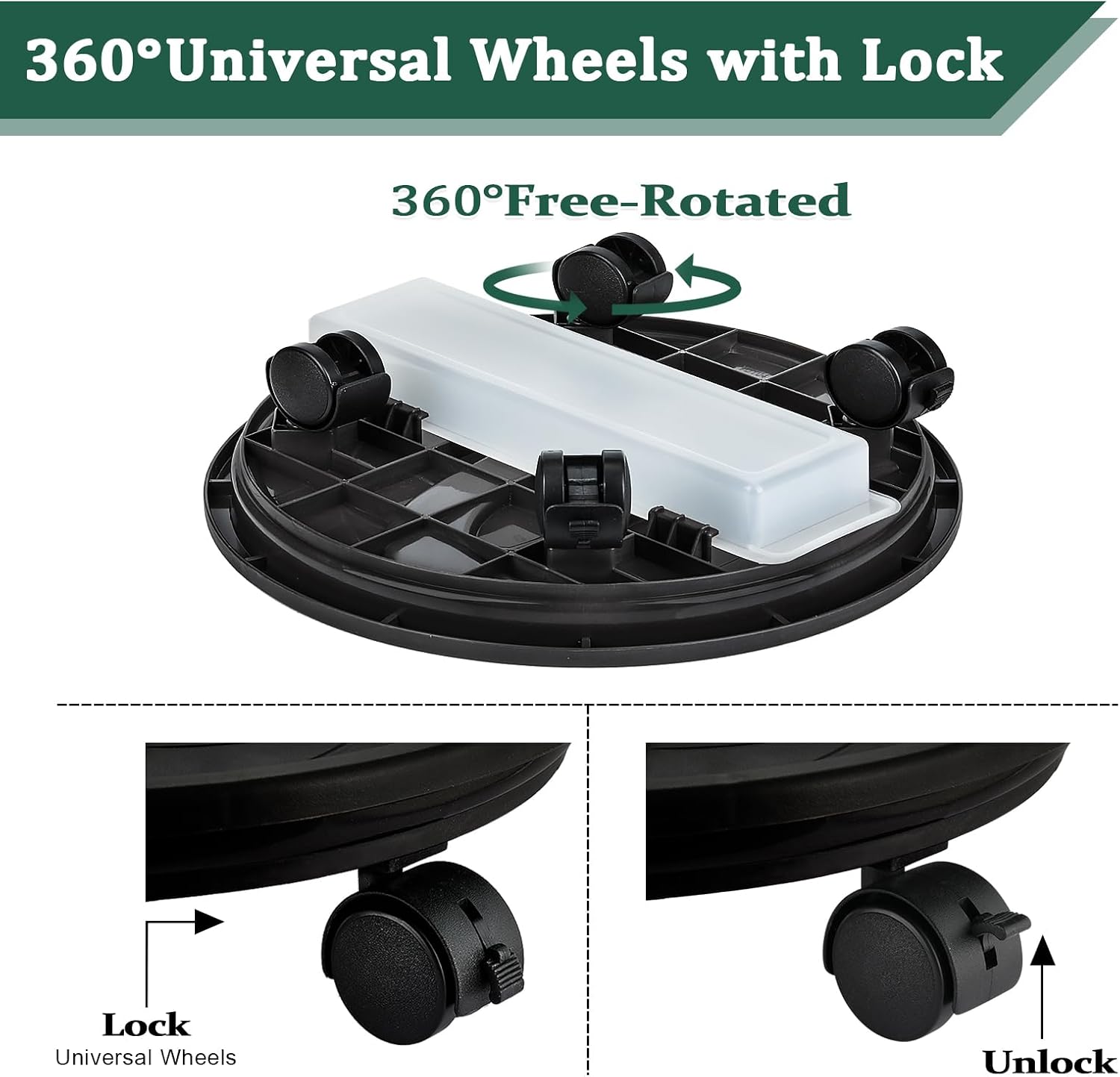 Looca Plant Caddy with Wheels and Drainage Tray, 13”Rolling Plant Stand Flower Pot Mover, Planter Caddies Round Plant