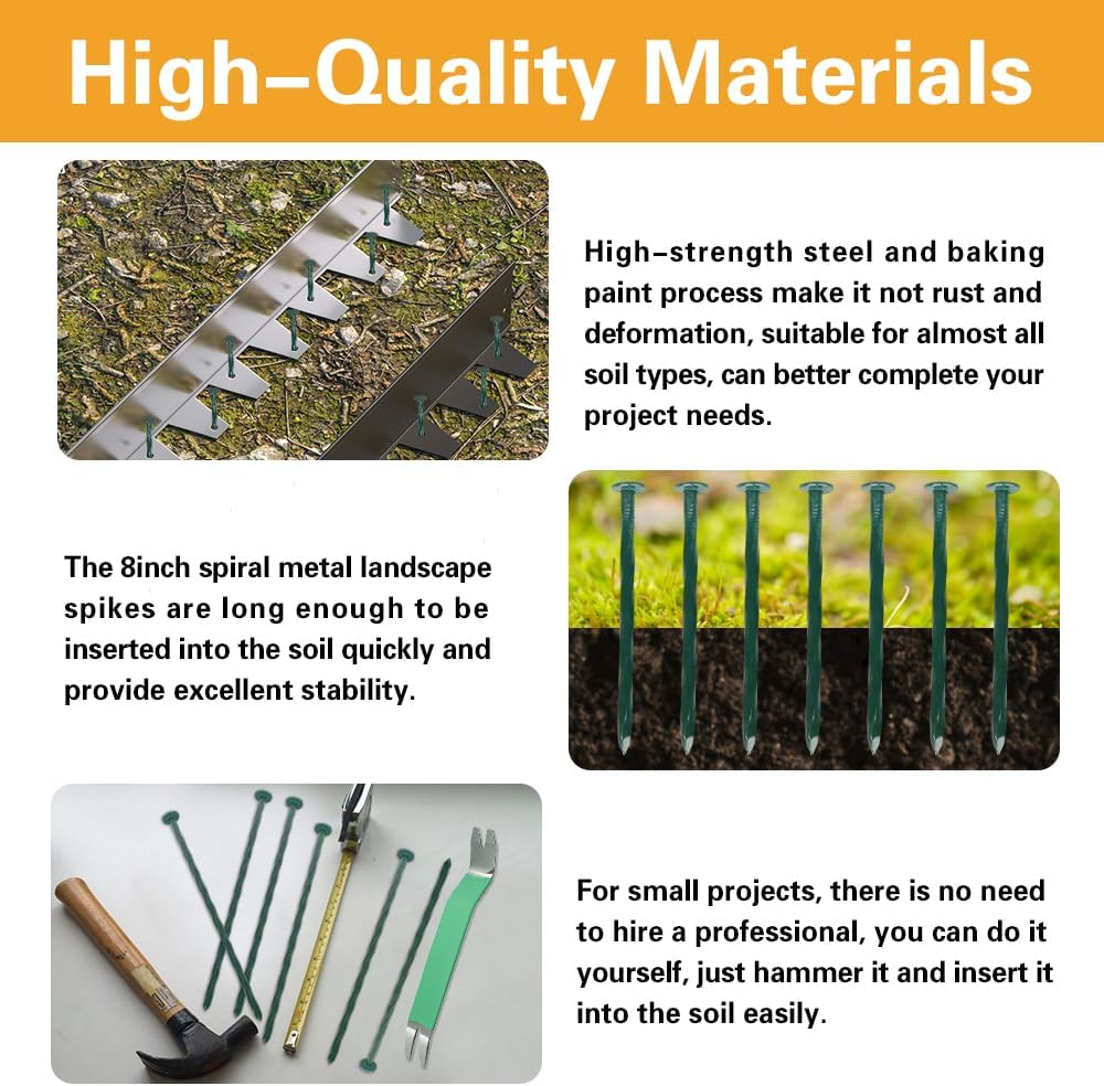 Bakulyor 50 Pack Metal Landscape Stakes, 8 Inch Artificial Grass Nails, 6 Gauge Large Landscaping Staples, Green Edging