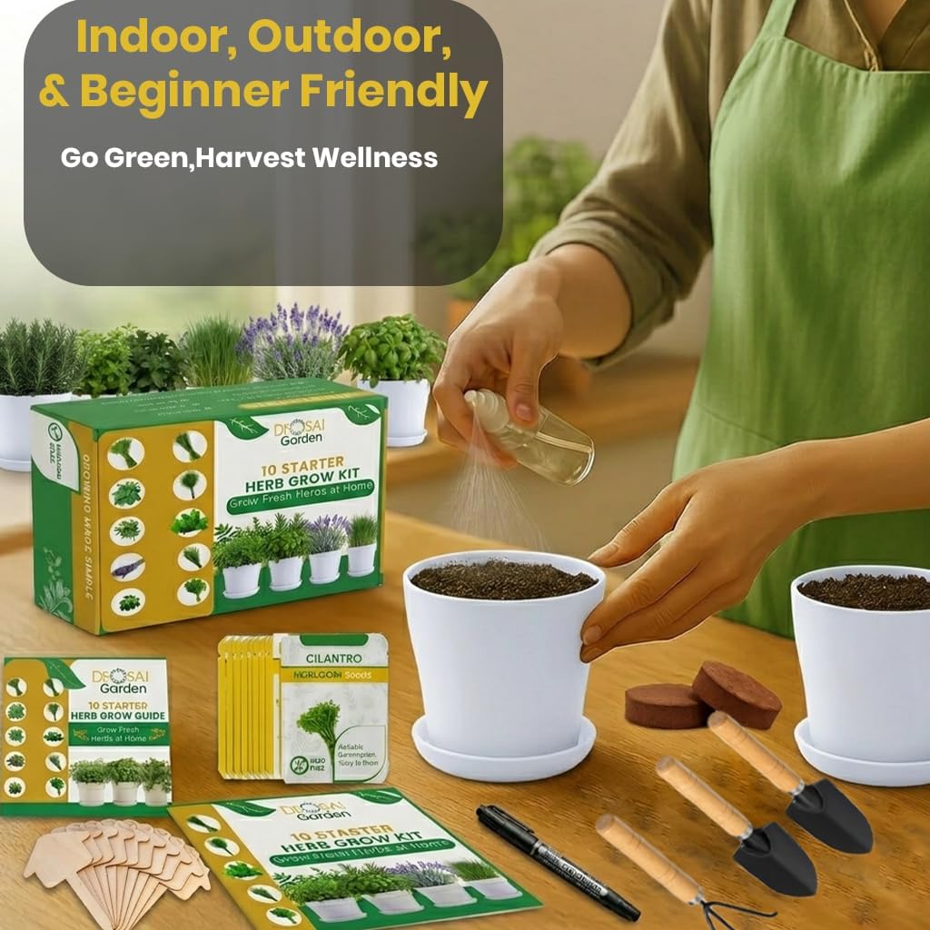 47 PCS Herb Garden Seeds Starter Kit, 10 Non-GMO Culinary Herb Seeds with White Pots & Planters for Windowsill, Herb
