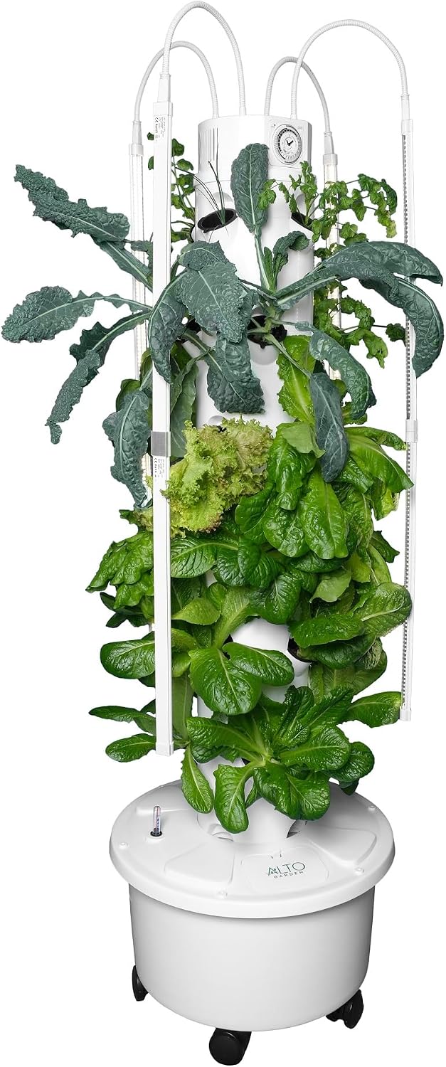 GX Hydroponic Tower | Vertical Planter Tower | Hydroponics Growing System Kit | Food Grade with 24 Net Pots (with LED