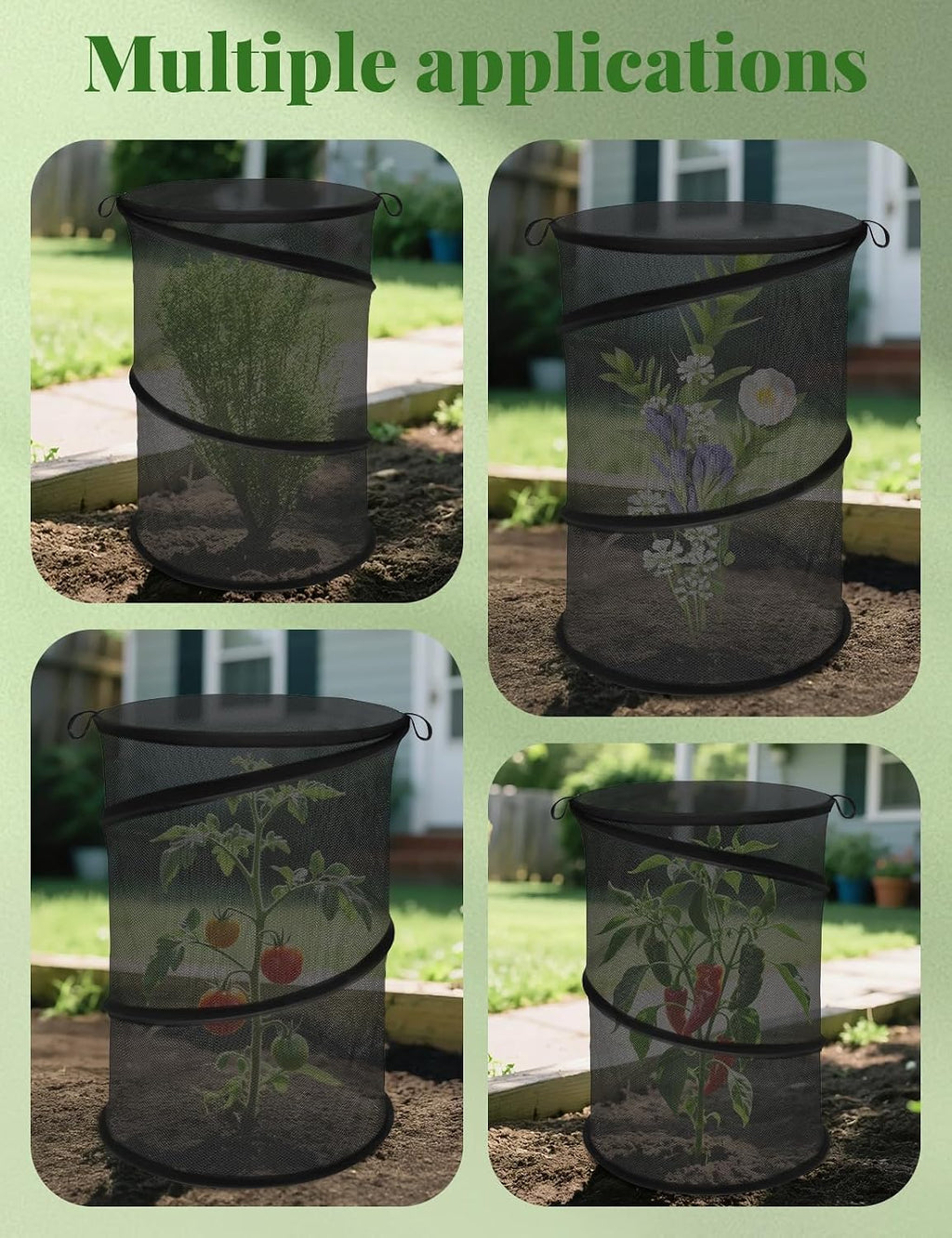 4 Pack Pop Up Plant Covers from Animals, 20" H X 13" D Insect Garden Covers, Round Foldable Mesh Plant Cover, Plant