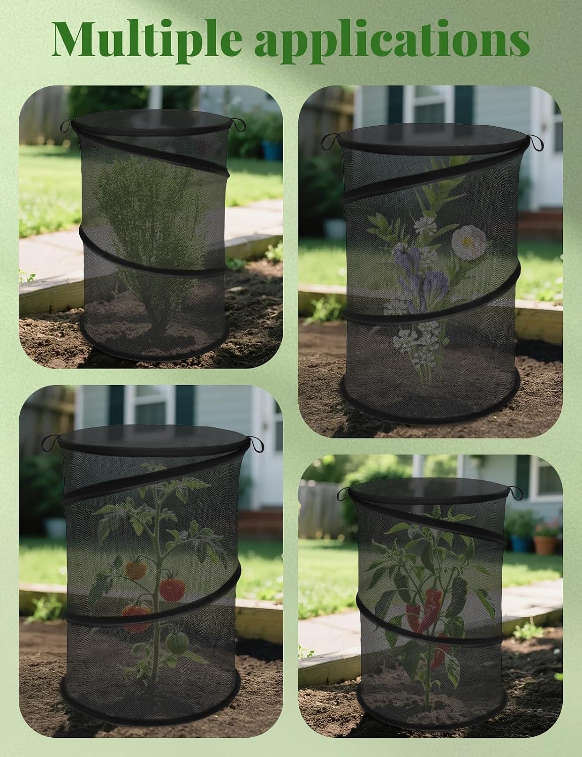 4 Pack Pop Up Plant Covers from Animals, 20" H X 13" D Insect Garden Covers, Round Foldable Mesh Plant Cover, Plant