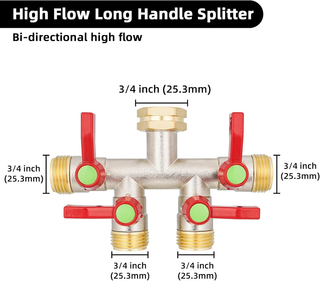 EJW Hose Splitter 4 Way, Garden Hose Splitters,Water Hose Splitters, Hose Bib Splitter, 4 Way Heavy Duty High Flow
