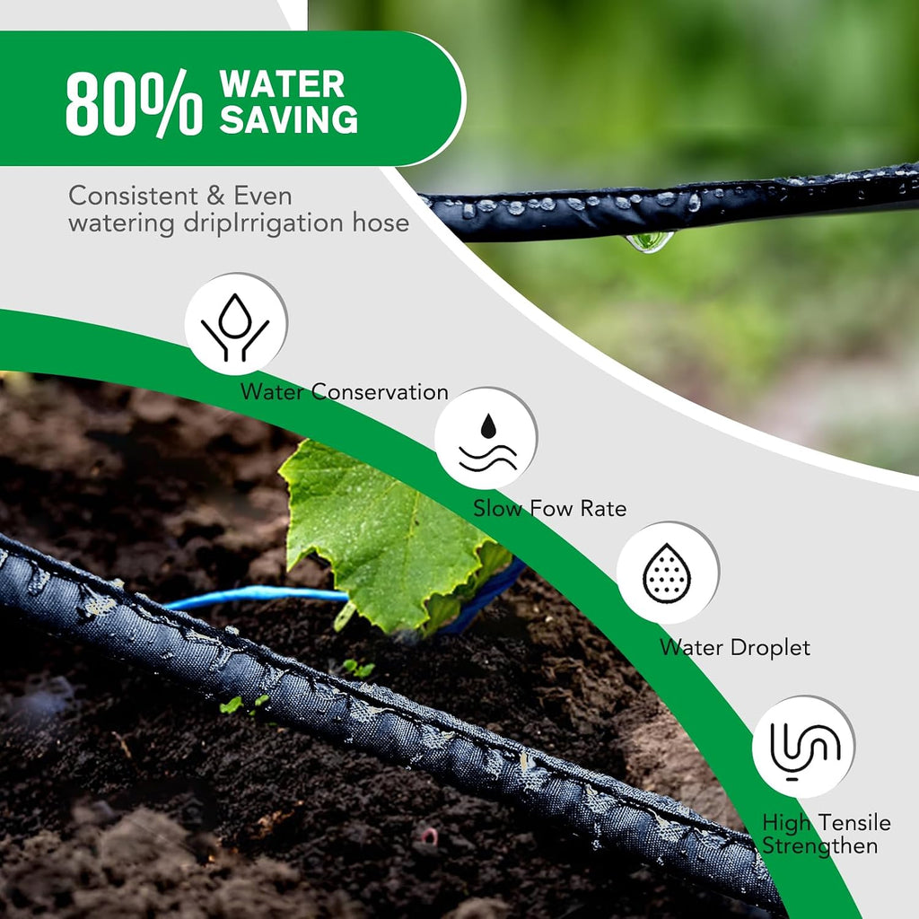 Thickened Flat Soaker Hose 100 ft, Flat Drip Irrigation Hose for Garden, 100/50/25 ft Lawn & Patio Watering System