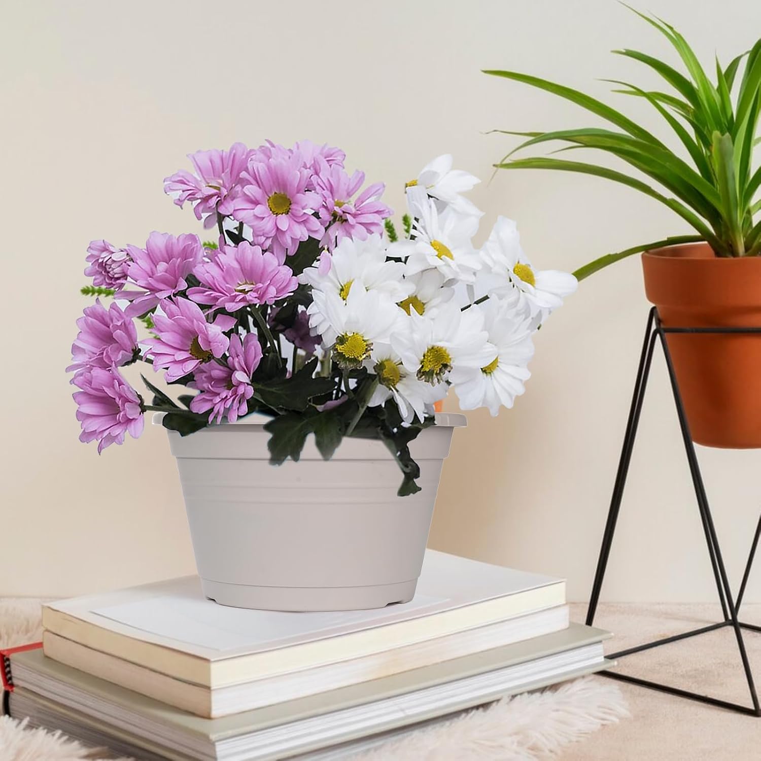 4 Pcs Hanging Planters,10" Hanging Pots Plastic Hanging Flower Plant Basket with Drainage Trays & Chain Holder for