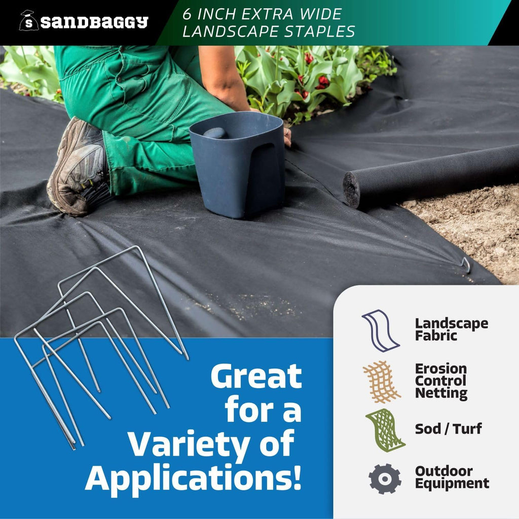 Sandbaggy 6" Wide Landscape Staples - Extra Heavy Duty: 7 Gauge Galvanized Steel - Hold Down Pipes, Landscape Fabric