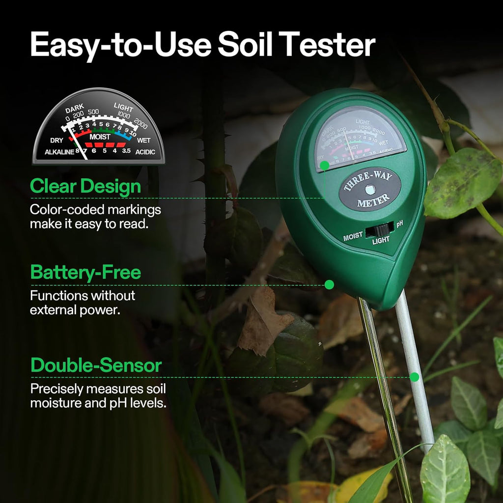 VIVOSUN Digital pH Meter, 3-in-1 TDS/EC/Temperature Meter, 3-in-1 Soil Moisture/pH/Light Tester Combo for Home, Garden