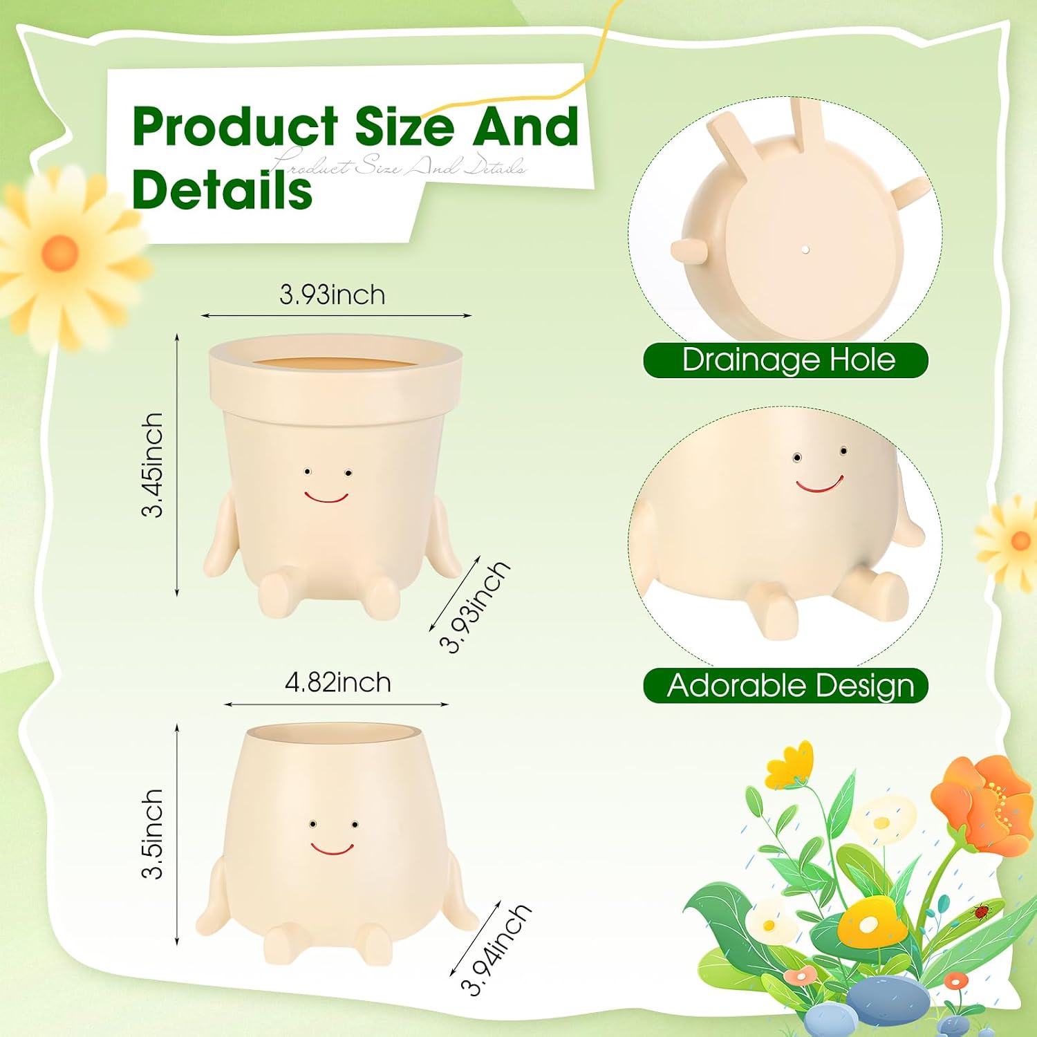 Nuogo 2 Pieces Cute Plant Pots Face Resin Succulent Flower Pot Indoor Head Planters Fun Novelty Planters with Drainage