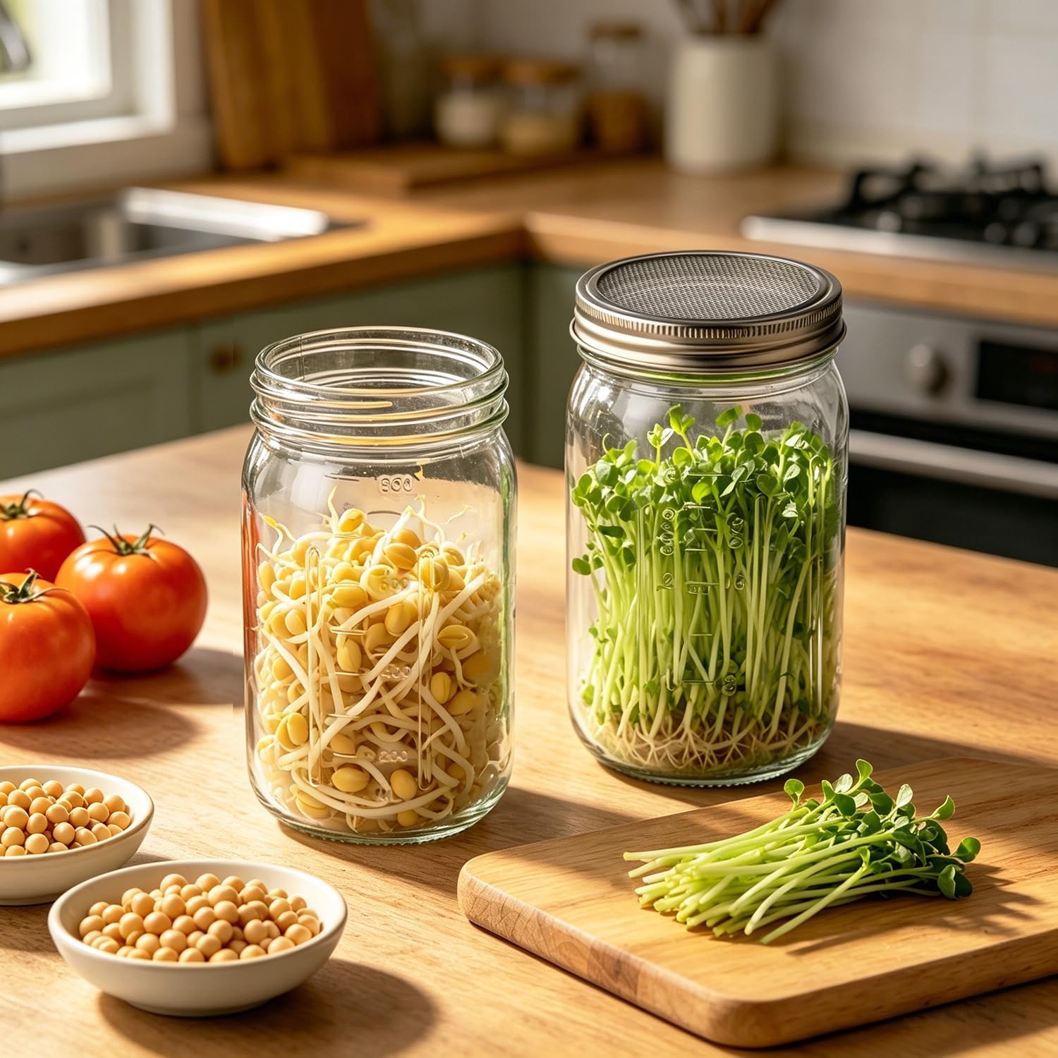 2PCS 1000ML Sprouting Jars with 86mm Wide Mouth Mason Jar with Stainless Steel Screen Sprout Lids,3.7X6.5 inches