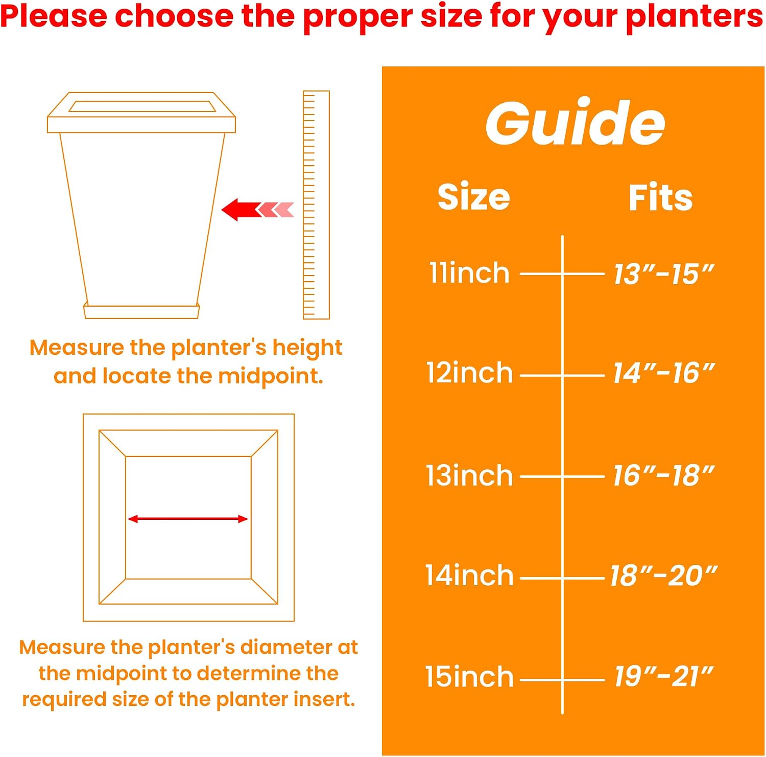 2-Pack Square Planter Insert for Large Pots, 13 Inch | Use Less Potting Soil, Planter Accessories for Indoor & Outdoor