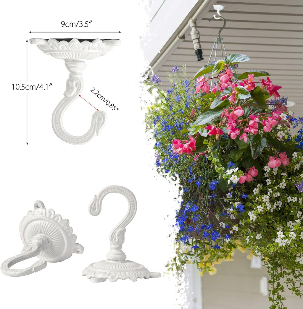 Sungmor Heavy Duty Ceiling Hooks for Hanging Plants, 3PC White 3.5x3.9Inch Large Cast Iron Ceiling Hooks, Antique