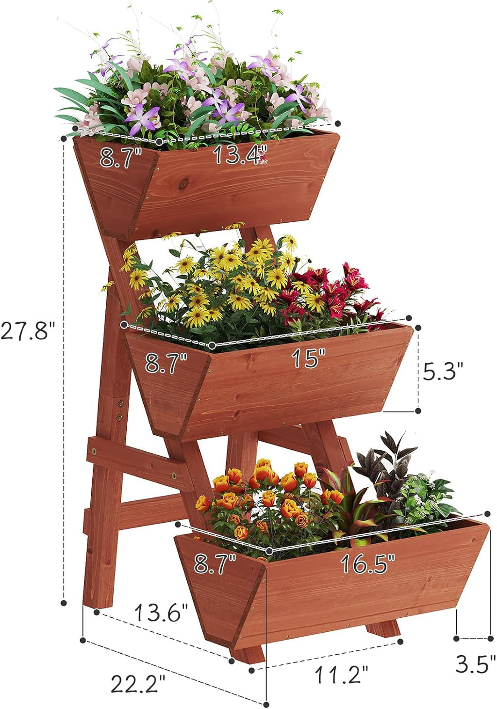 Kitsanery 3-Tiers Wooden Raised Garden Bed,Wood Planter Box for Vegetable,Flower Rack,Flower Pot Stands,Indoor Outdoor