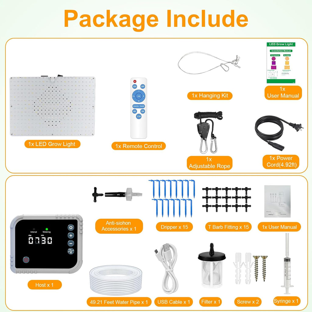 LED Grow Light with Automatic Watering System for Indoor Plants, Full Spectrum Plant Light with Remote Control
