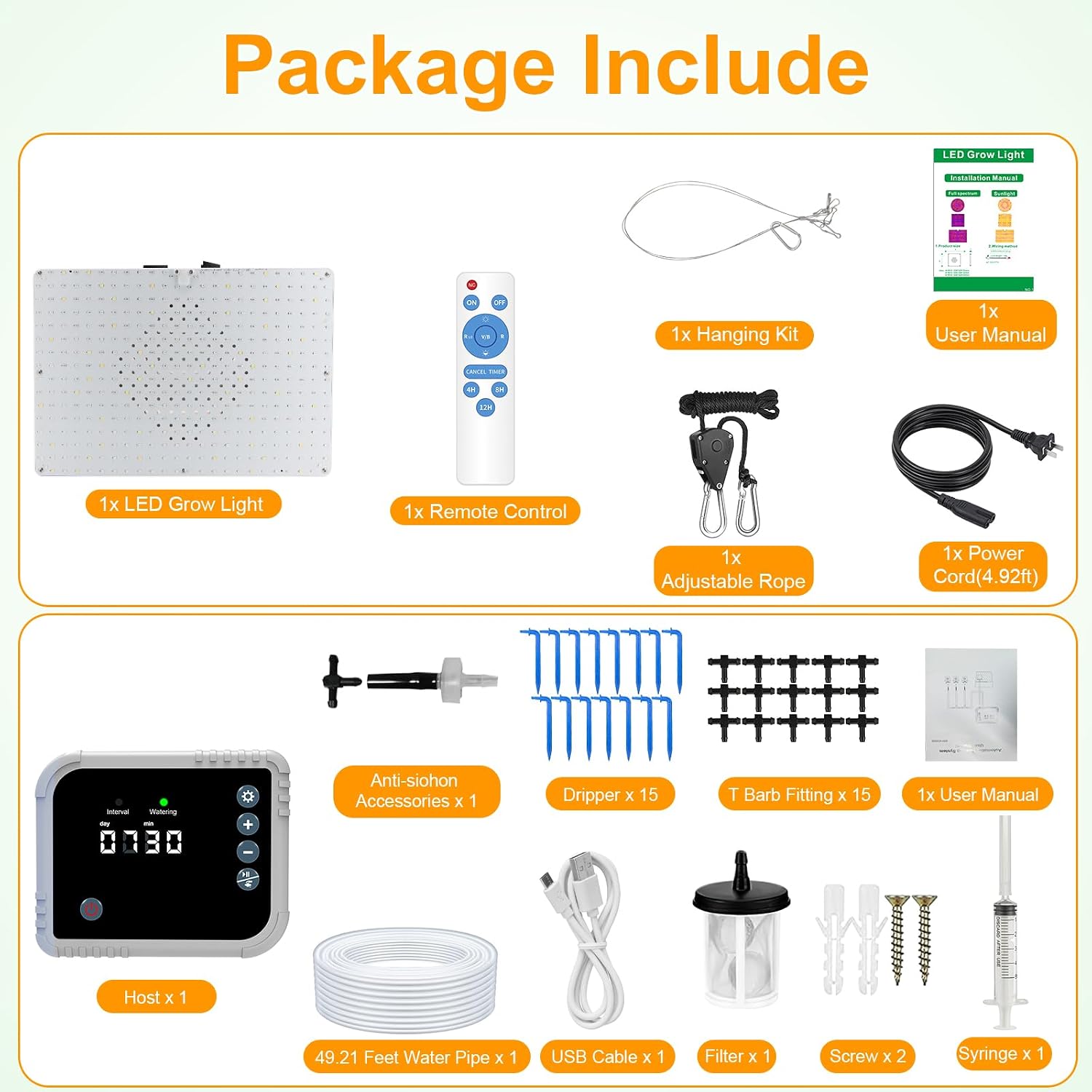 LED Grow Light with Automatic Watering System for Indoor Plants, Full Spectrum Plant Light with Remote Control