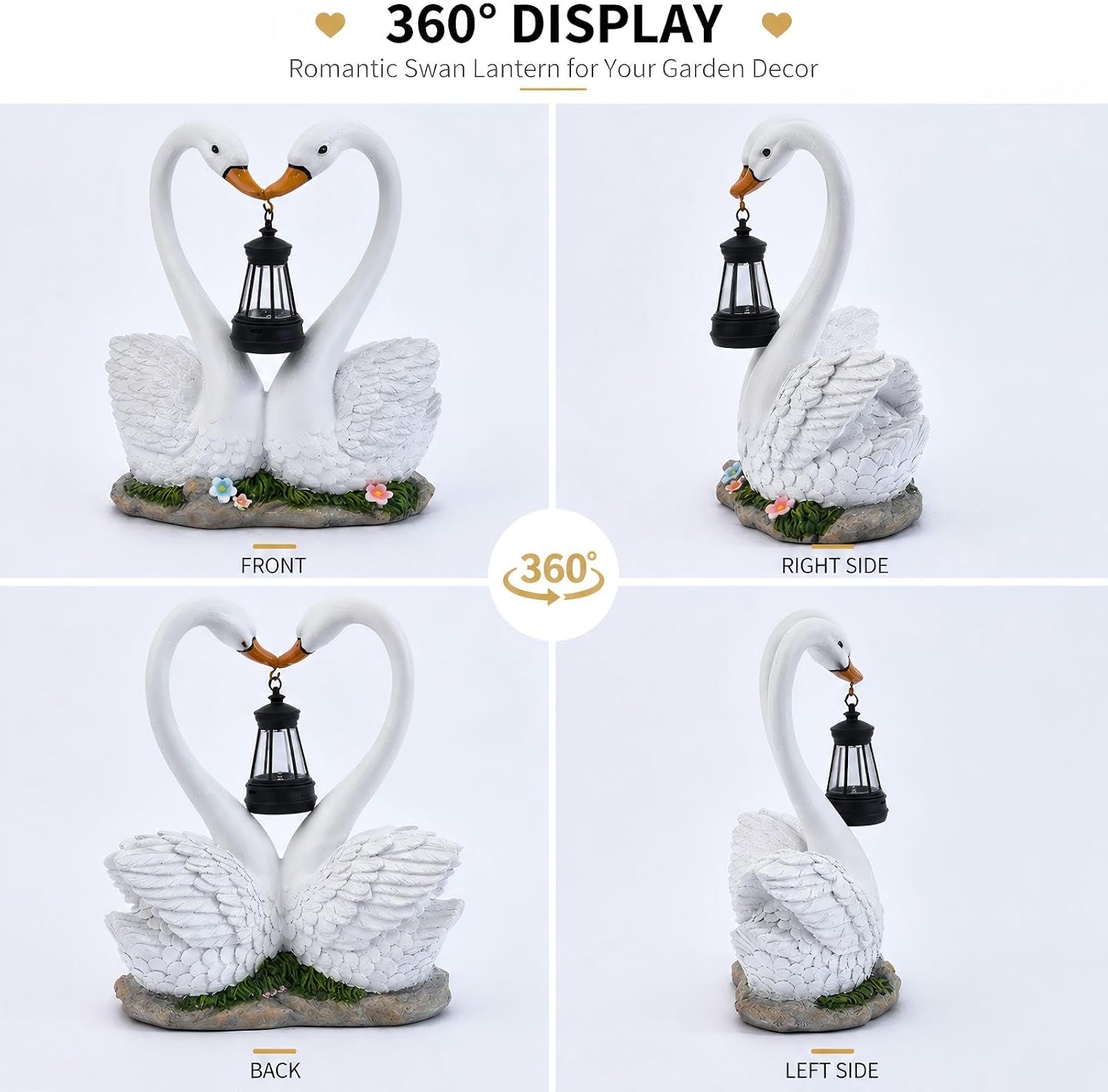 Solar Swan Garden Statue with Hanging Lantern Light, Romantic Swan Couple Outdoor Solar Lights Resin Waterproof Yard