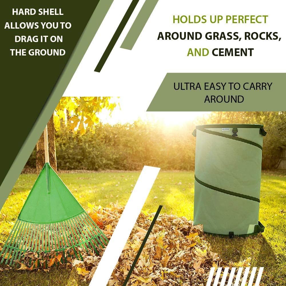 Collapsible Garden Canvas Pop Up Yard Waste Bin - 30 Gallon Leaf Bag Holder | Canvas Fabric, Collapsible Design, Drain