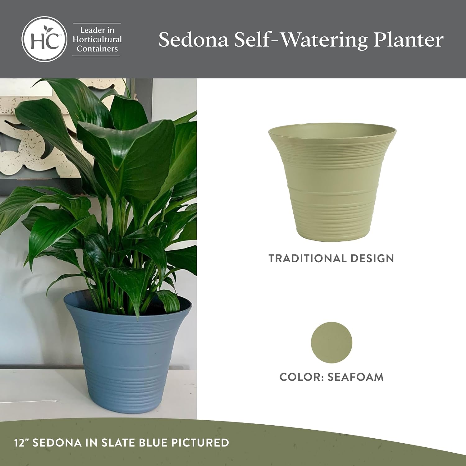 The HC Companies Sedona Round Self-Watering Pot - Lightweight Self Care Planter - Plastic Planter for Herbs & More
