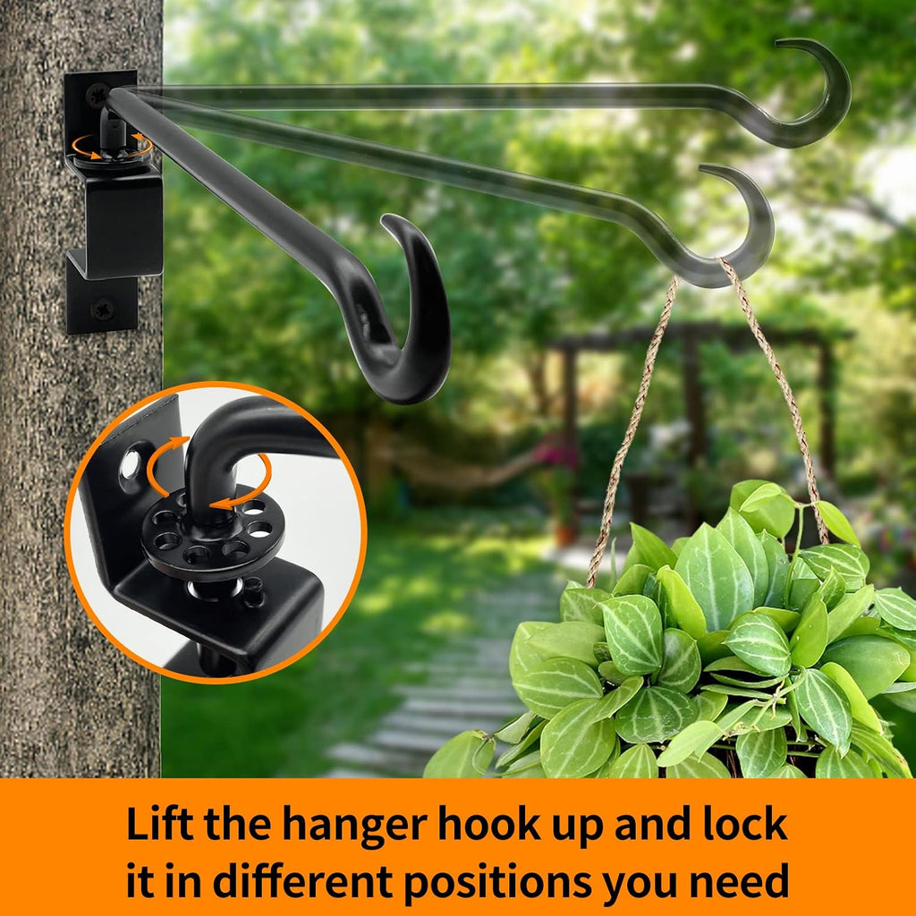 16 inch 2 Pack Swivel Plant Hangers Outdoor Heavy Duty - Black Iron Plant Hanging Hook Bracket for Flowers Baskets Pots