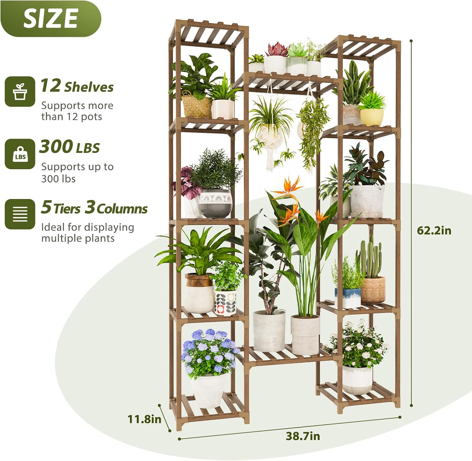 GENTINGBRO Plant Stand Indoor with Grow Lights for Indoor Plants 62.2'' Tall Plant Shelf 12 Tiers Sturdy Plant Rack for