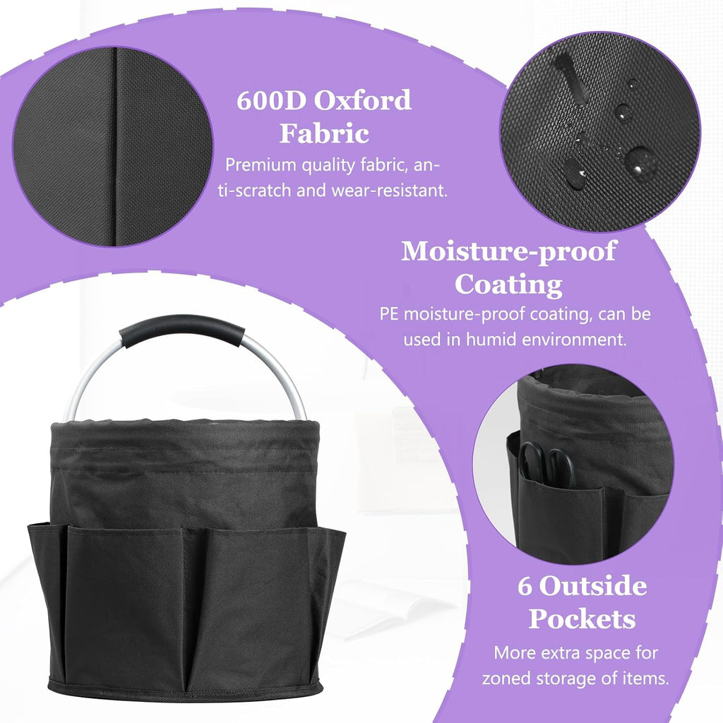 2Pack 17L Foldable Cleaning Supply Caddy with Handle, Portable Bucket Tool Organizer, Garden Tool Bag in 600D Oxford