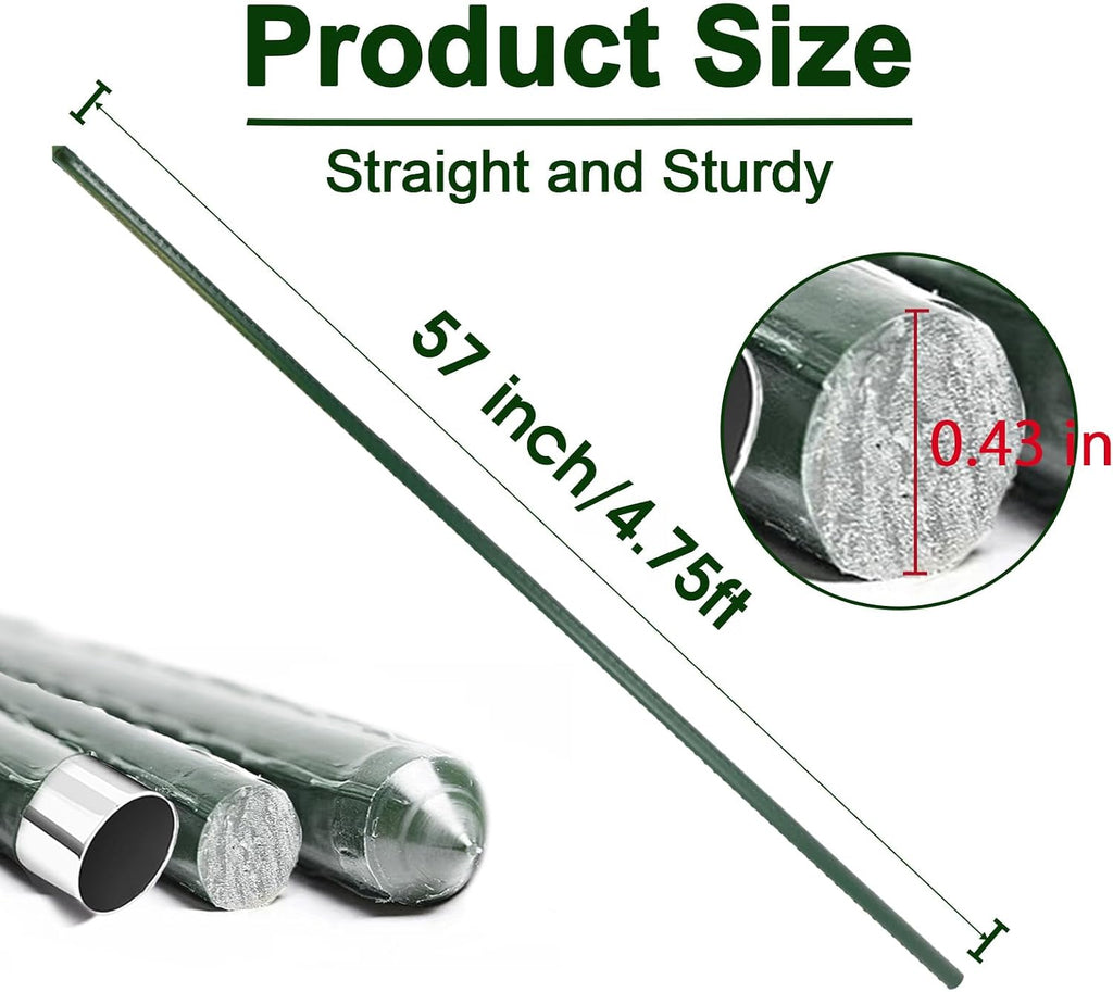 Garden Stakes 57 Inch, Approx 5ft Steel Plant Stakes 25 Pack for Gardening and Farm, 57" Plastic Coated Plant Support