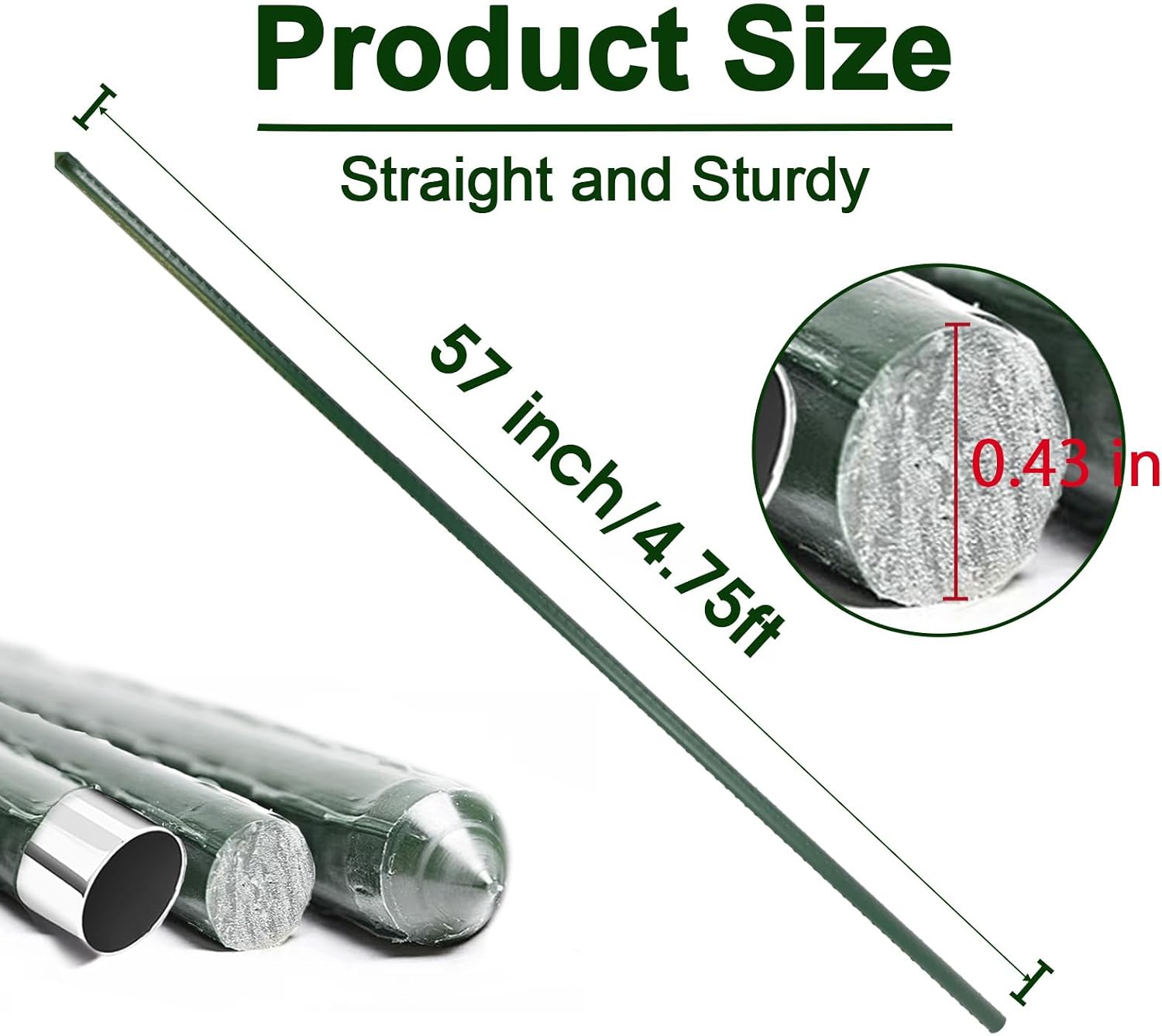 Garden Stakes 57 Inch, Approx 5ft Steel Plant Stakes 25 Pack for Gardening and Farm, 57" Plastic Coated Plant Support