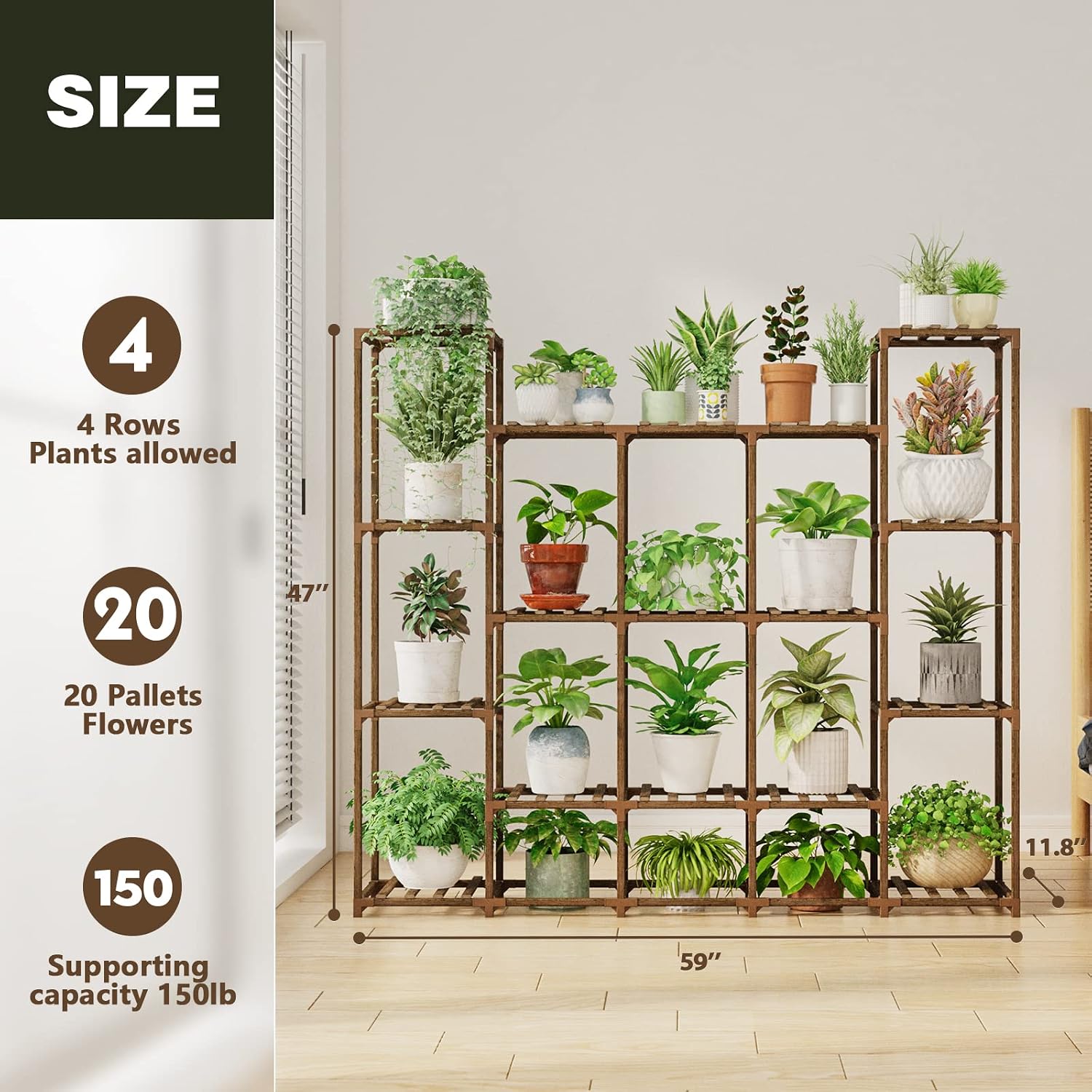 Bamworld Large Plant Shelf Indoor Plant Shelf Outdoor Tall Wood Plant Holder for Living Room Multiple Plants Patio
