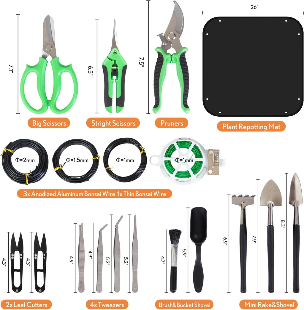 Bonsai Tools Kit 20 Pcs Garden Tools Set for Starters, Gardening Gifts for Women Men Includes Bonsai Wire Kit, Plant