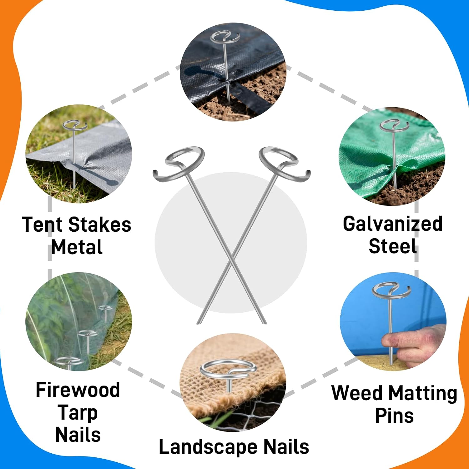 120 PCS Landscape Fabric Pins, 8 Gauge Galvanized Steel Garden Staples with 1.3 inch Landscape Fabric pins & Free