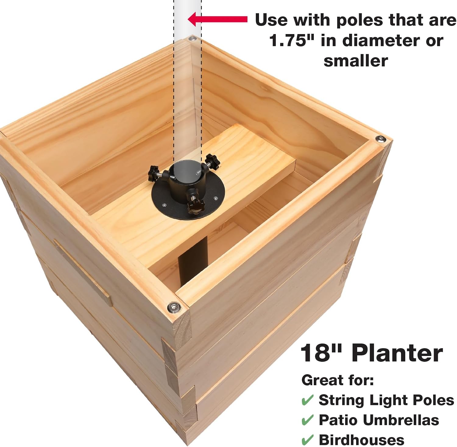 Excello 17 x 17 x 18-Inch Wood Pole Planter Box, Holder, Natural Finish