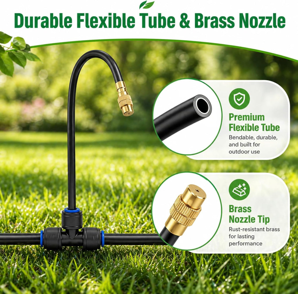 240FT Drip Irrigation System with Adjustable Nozzles | 1/4-Inch Tubing, Flexible Garden Layouts, Adjustable Spray and