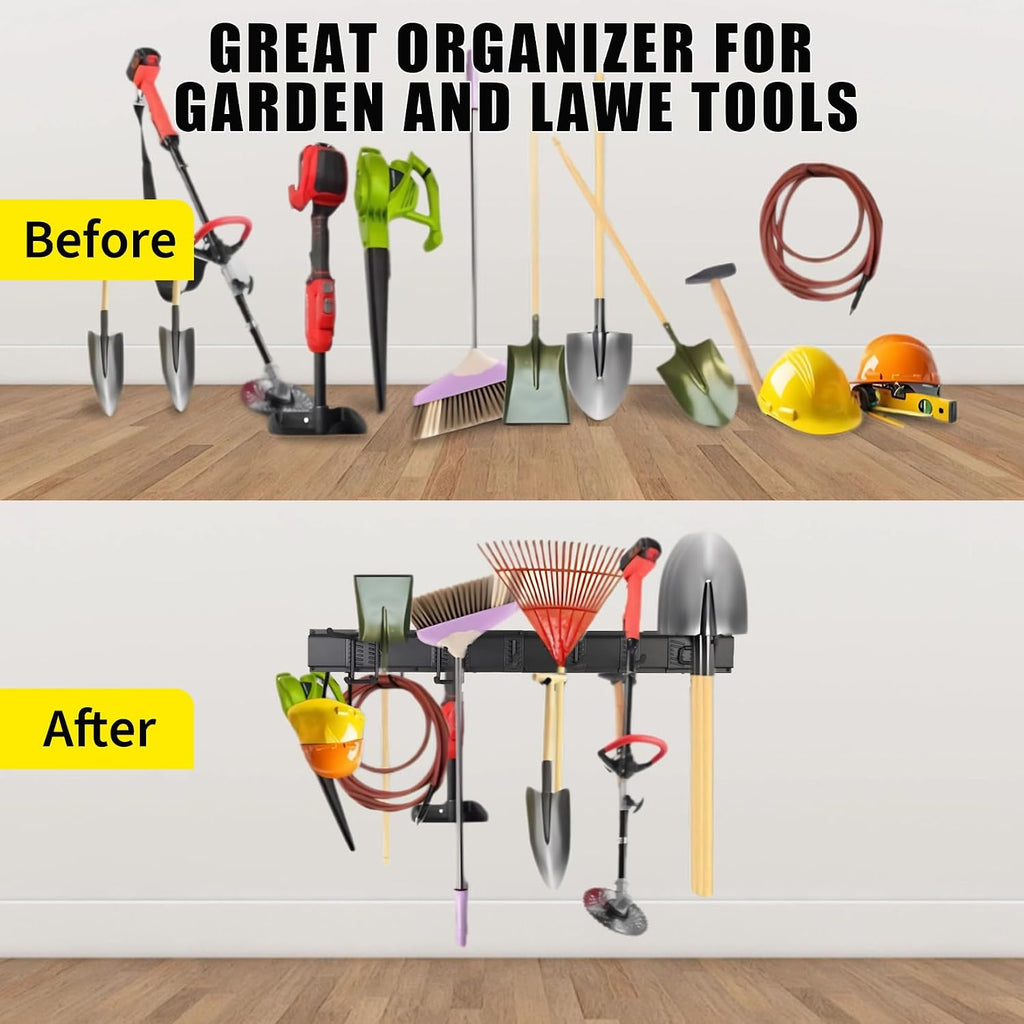 Garvee 64 Inch Garage Tool Organizer Wall Mount, Heavy Duty Garden Tool Storage Organization with 12 Adjustable Hooks