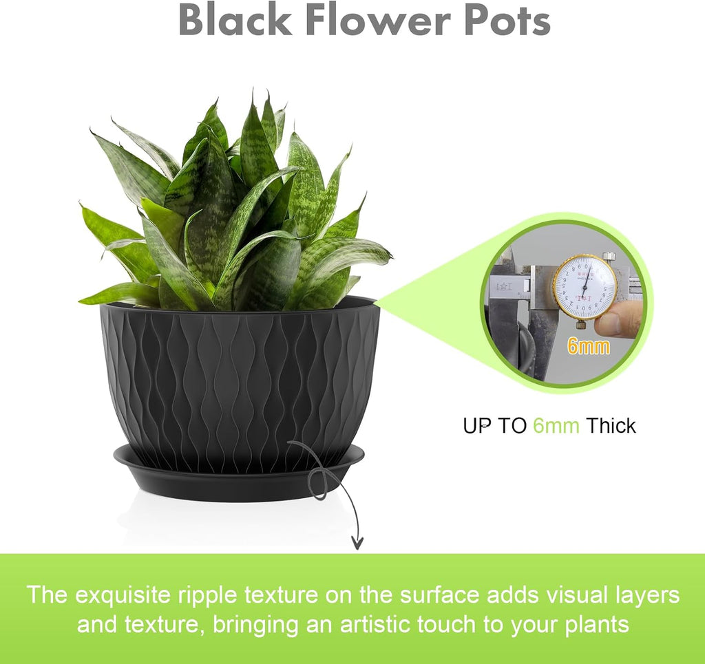 Meowell 12/10/9 inch Large Plant Pots, 3 Pack Wide Flower Pots for Outdoor Indoor Plants with Water Ripples, Big