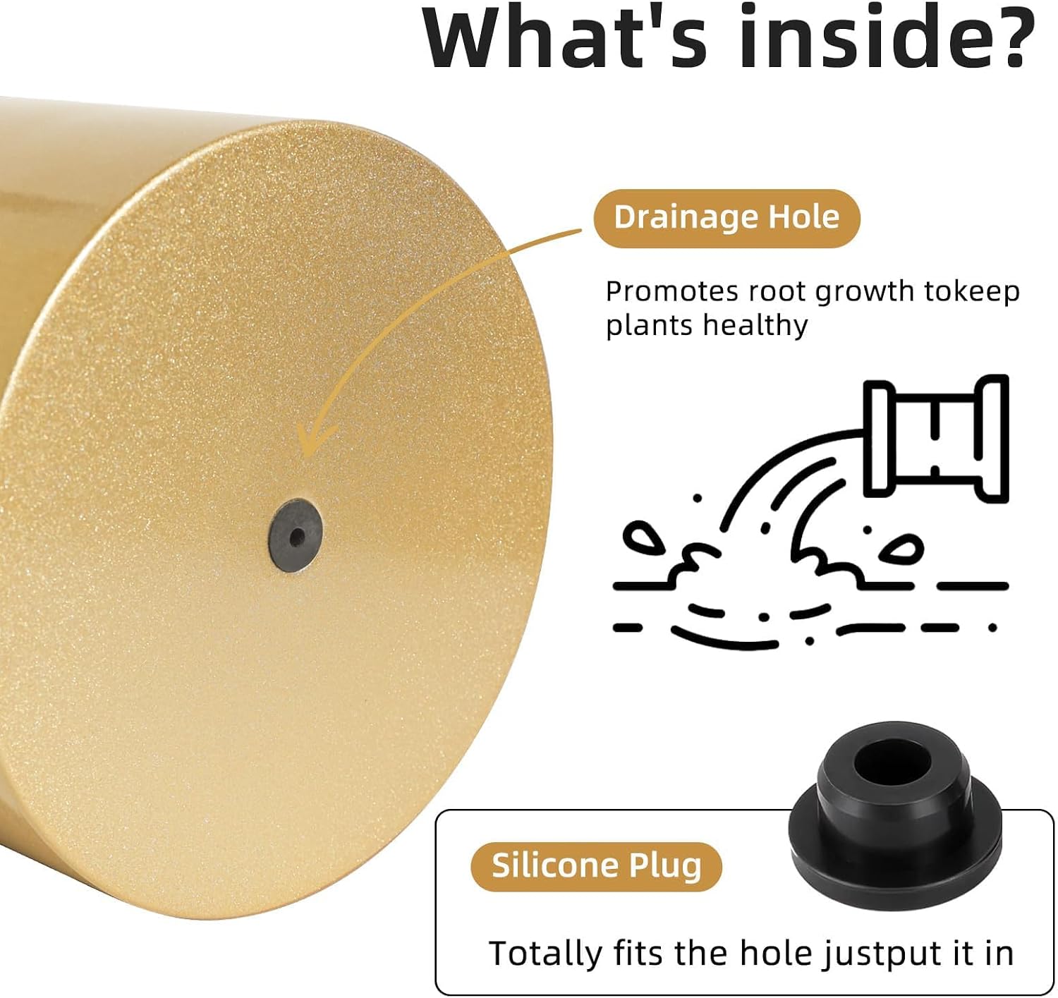 Gold Metal Plant Pot with Drainage Hole, 7 Inch Mid Century Modern Small Pot Indoor Outdoor Planters for Succulents