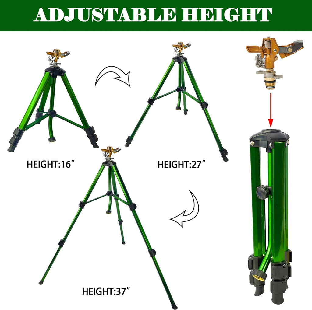 LIULO TOOL Impact Sprinkler on Tripod Base, Tripod Sprinklers with Head, 360 Degree Large Area Irrigation with