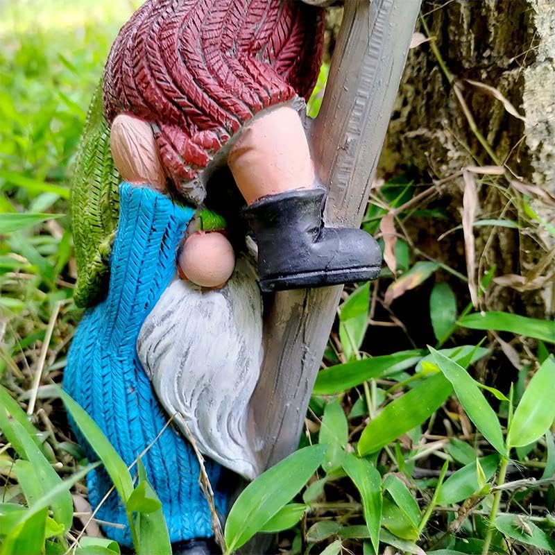Garden Gnome Statue, Funny Climbing Ladder Gnomes Figurine Resin Sculpture Outdoor Decor for Patio Yard Lawn Porch