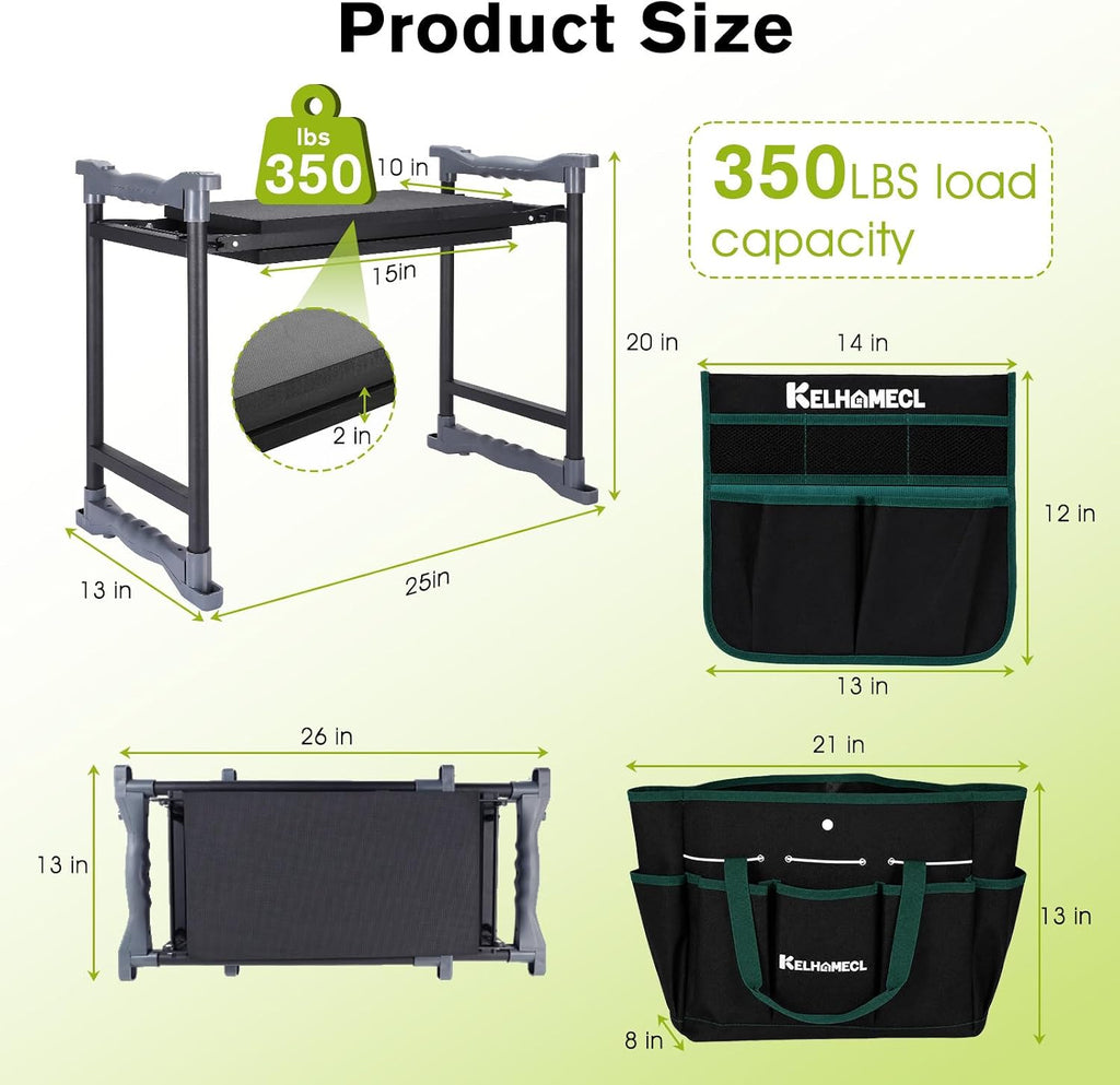 Garden Kneeler and Seat with Umbrella,Heavy Duty Gardening Bench and Stool | 2-in-1 Foldable Gardening Stool with