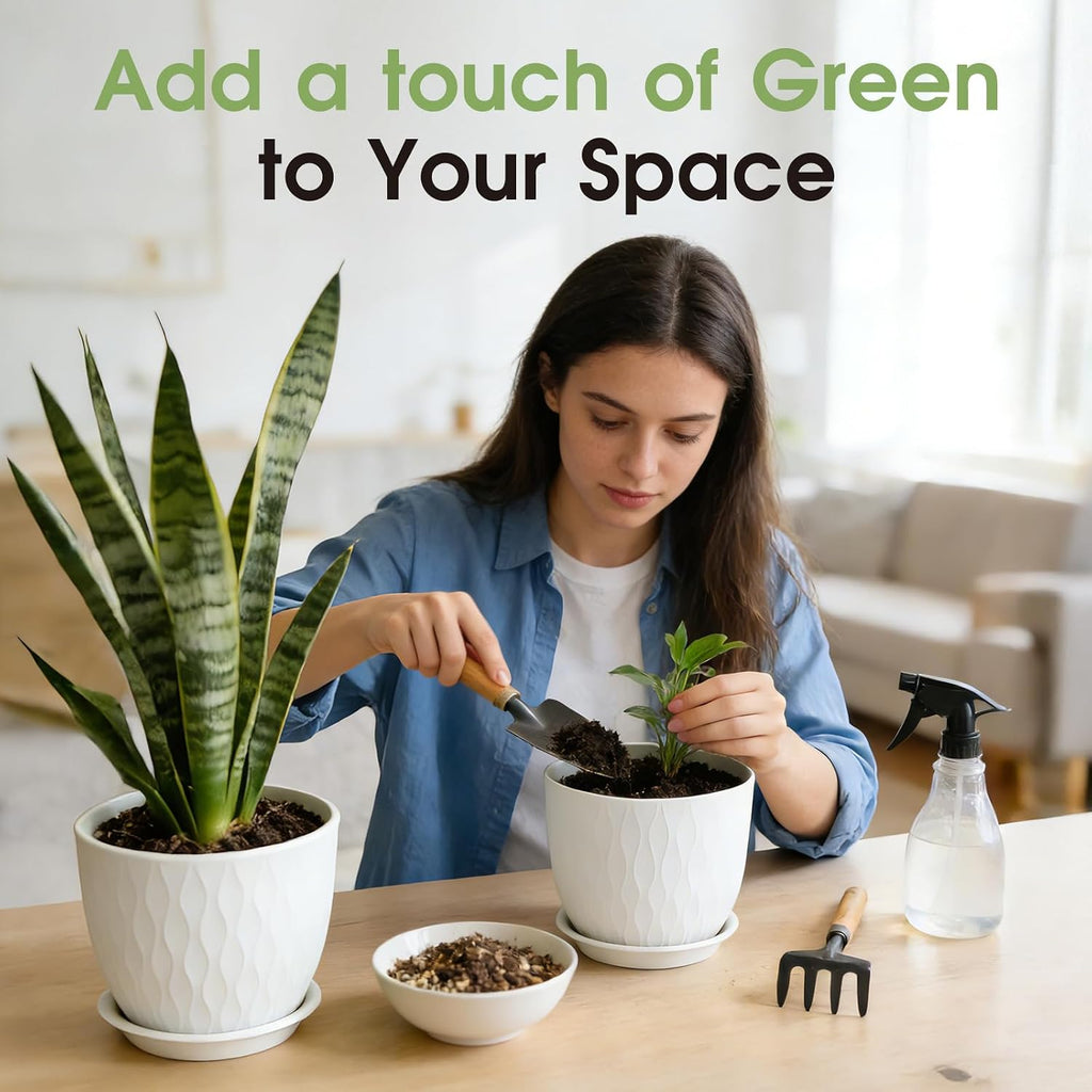 Plant Pots 10/9/8/7.5/7 Inch Plant Pots, Set of 5 Plastic Planters with Drainage Holes and Saucers,Plastic Flower