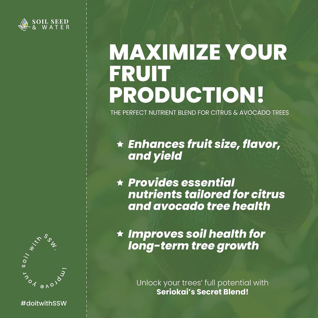 Soil Seed & Water Seriokai’s Secret Organic Fertilizer – Soil Amendment for Avocado & Lime, Lemon, Grapefruit, Orange