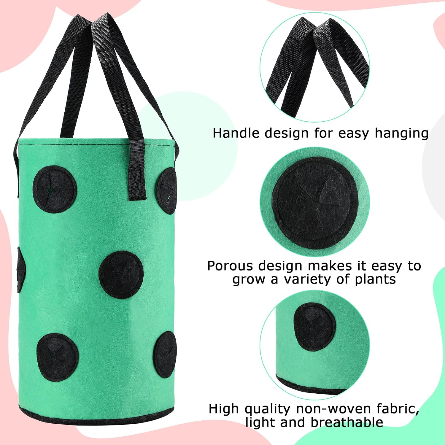 Boao 6 Pieces 3 Gallon Tomato and Herb Planter Hanging Aeration Fabric Strawberry Grow Bags Hanging Strawberry Planter