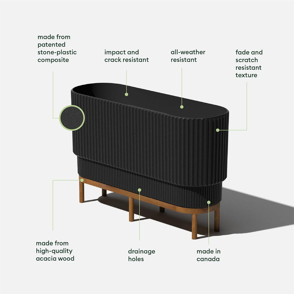 Veradek Demi Series Raised Long Planter - Wide Planter with Stand | Made From a Durable Plastic-Stone Composite & Comes