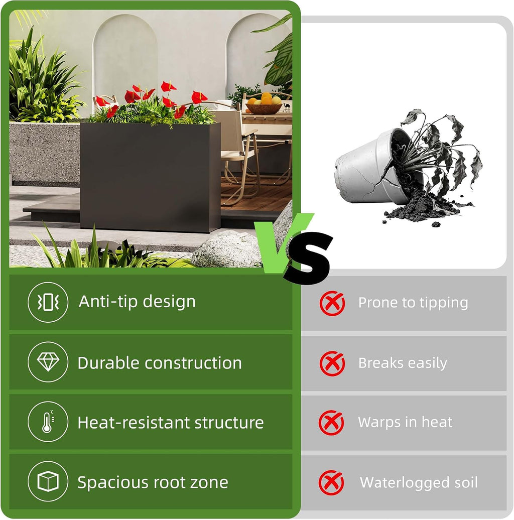 38L x 13W x 30H Large Metal Planters for Outdoor Plants - Black Planter Box | Easy Assembly Tall Rectangular Planter