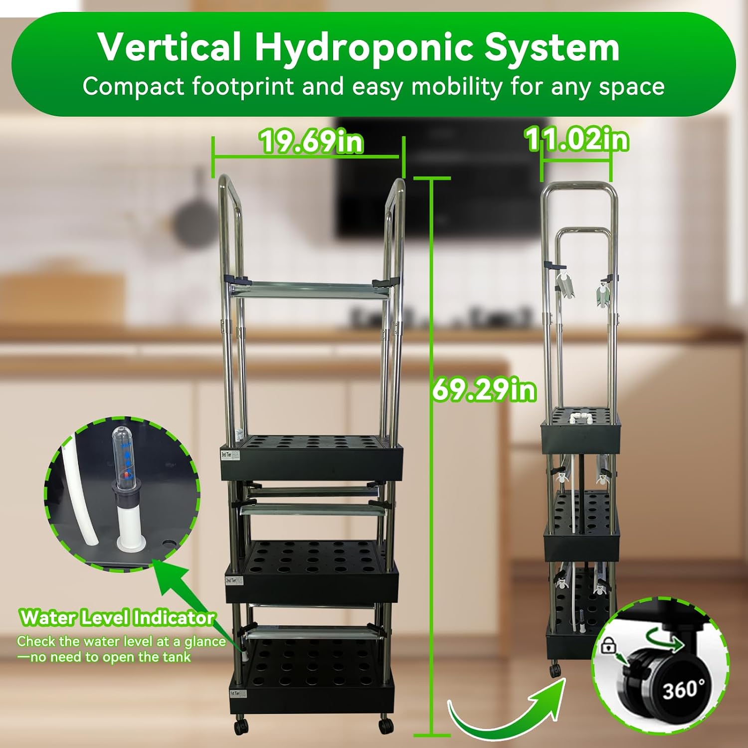 60 Pod Vertical Hydroponic System, Indoor Smart Garden | Full spectrum LED lights, auto water pump, 60 pod vertical