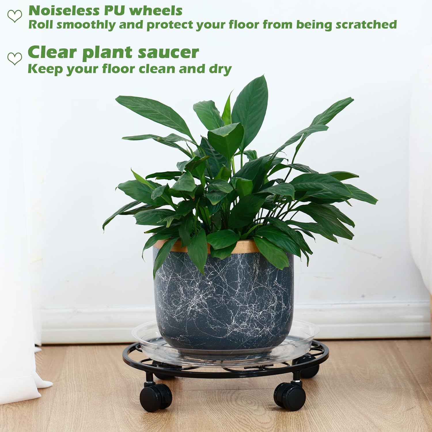 5 Packs 13 inches Large Metal Plant Caddy with Wheels Round Planter Dolly Pot Mover Rollers Wrought Iron Rolling Plant