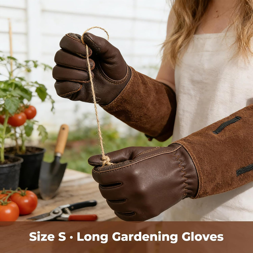 Aegend Women’s Garden Gloves, Long Elbow Cuff Adjustable Strap, Sun & Dirt Protection, Cowhide Leather, Breathable