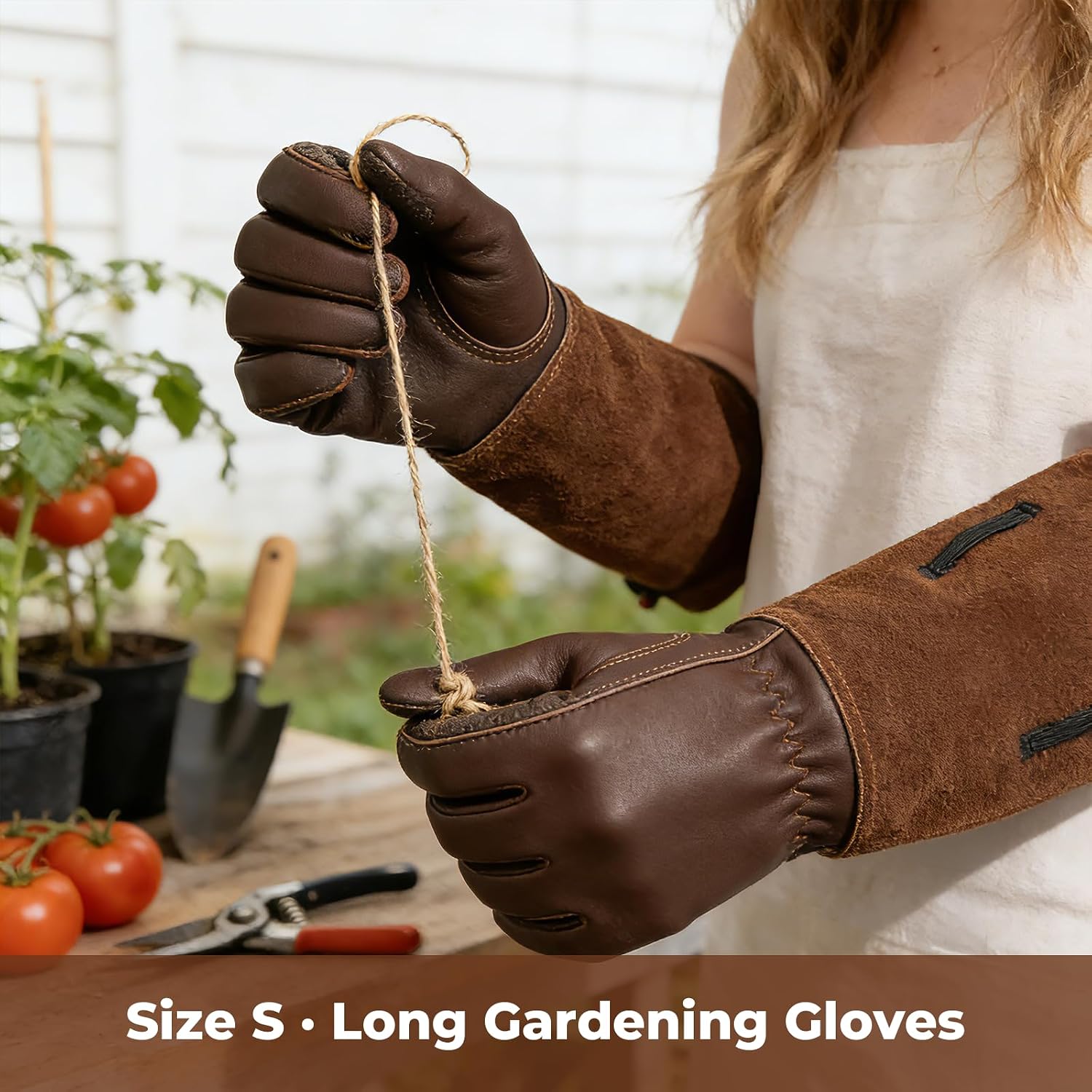 Aegend Women’s Garden Gloves, Long Elbow Cuff Adjustable Strap, Sun & Dirt Protection, Cowhide Leather, Breathable