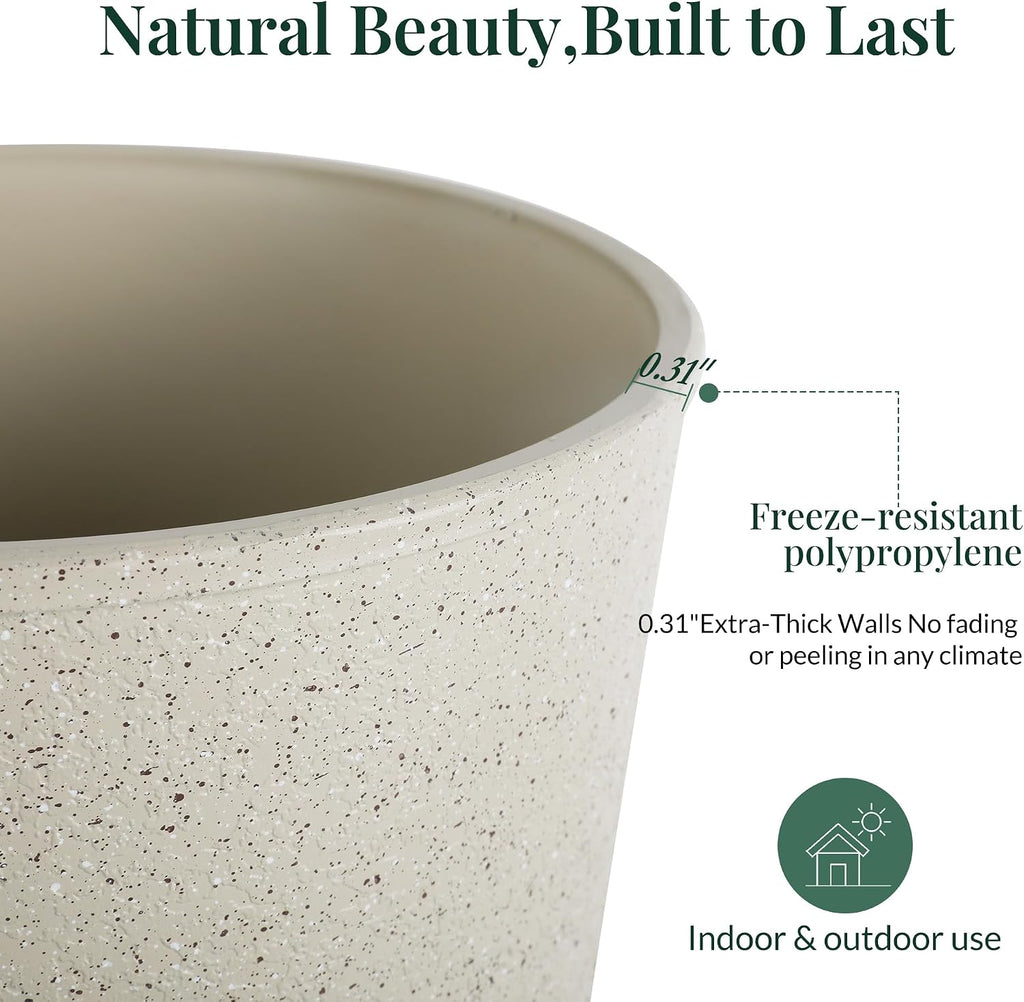 KOL Planters Flower Pots, Plastic Urn Planters for Indoor Outdoor Plants, Beige Pedestal Planter Pots 2 Pack, 15 Inch